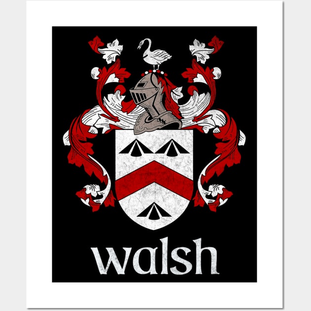 Walsh Family aName / Faded Style Family Crest Coat Of Arms Design Wall Art by feck!